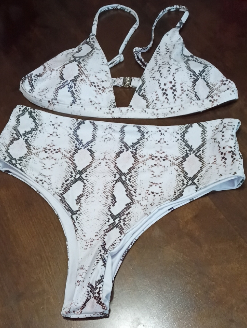 Snake Print Two-Piece Large Bikini Set in White and Brown New